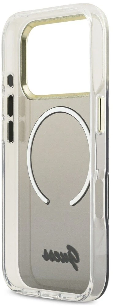 GUESS dėklas, skirtas IPHONE 17 Pro, suderinamas su MagSafe GUHMP17L5HTGMCSK (IML Gradient Script Metal) juodas