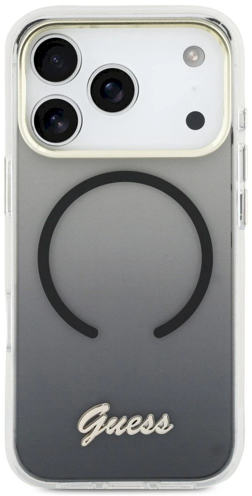 „Guess IML Gradient Script“ metalinis „MagSafe“ dėklas, skirtas „iPhone 17 Pro Max“ – Juodas