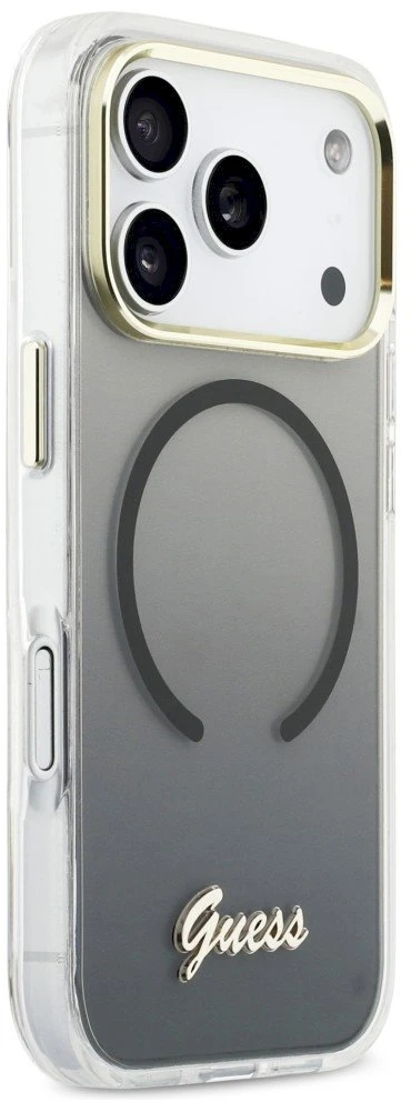 „Guess IML Gradient Script“ metalinis „MagSafe“ dėklas, skirtas „iPhone 17 Pro Max“ – Juodas