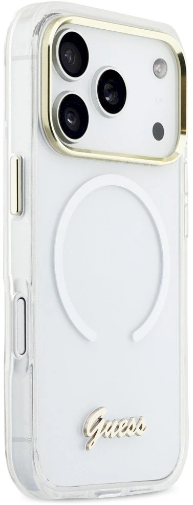 „Guess IML Gradient Script“ metalinis „MagSafe“ dėklas, skirtas „iPhone 17 Pro Max“ – Baltas