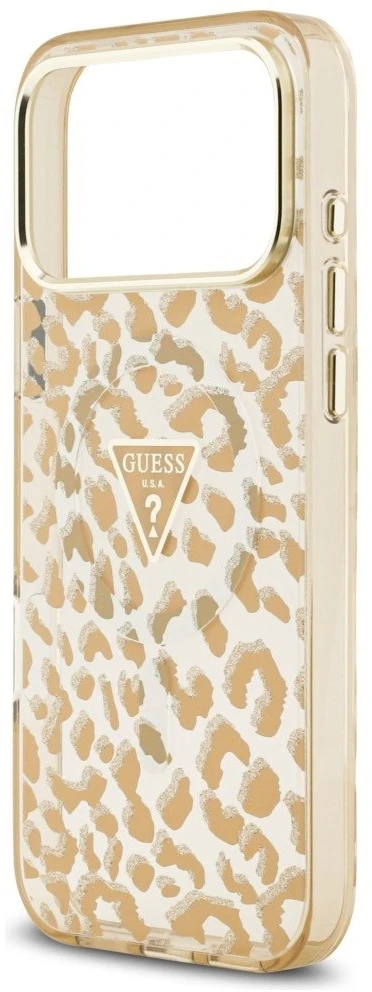 Dėklas Guess IML Leopard Glitter Triangle Logo MagSafe Case for iPhone 17 Pro / 18 Pro - Brown
