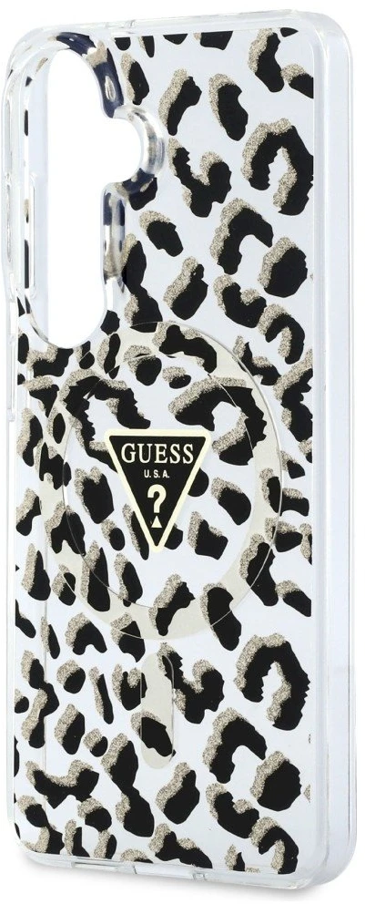 Dėklas Guess IML Leopard Print Triangle MagSafe Samsung Galaxy S26 juodos spalvos