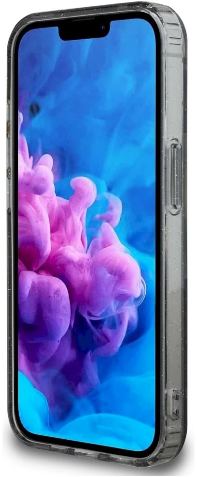 Guess IML Metal Glitter Flowers Triangle MagSafe dėklas iPhone 16e - juodas