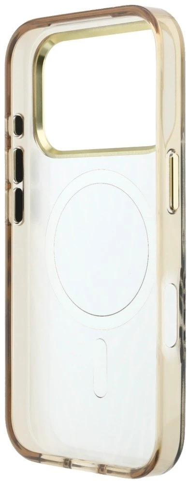 Guess IML Zebra Blizgus Trikampis Logotipas MagSafe iPhone 17 Pro / 18 Pro Dėklas – Auksinis
