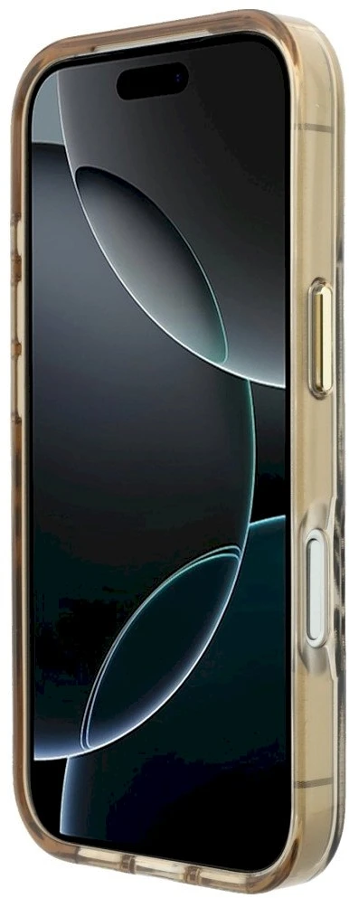 Guess IML Zebra Blizgus Trikampis Logotipas MagSafe iPhone 17 Pro / 18 Pro Dėklas – Auksinis