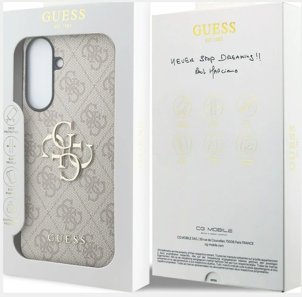 Guess PU 4G Metal Logo dėklas skirtas Samsung Galaxy A57 rožinės spalvos