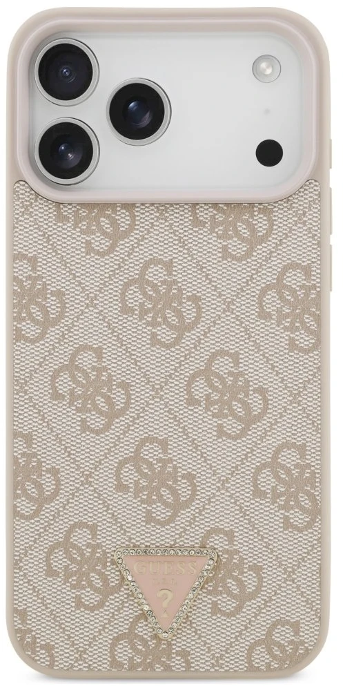 Guess Leather 4G Triangle Strass MagSafe dėklas, skirtas iPhone 17 Pro Max / 18 Pro Max - Rožinė