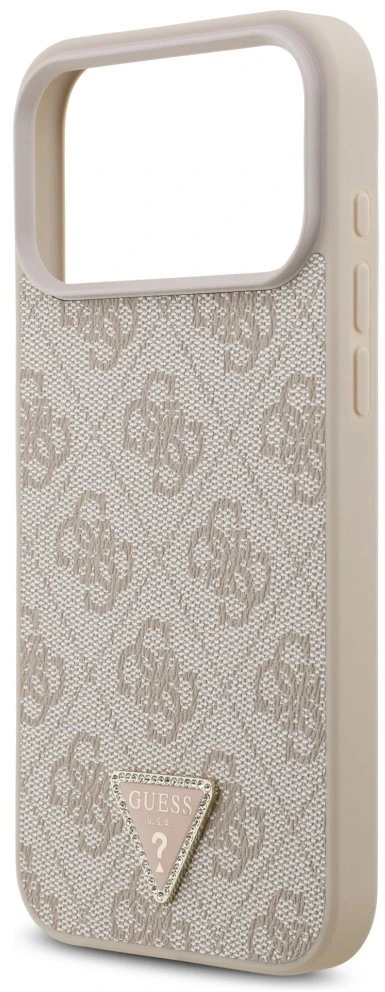 Guess Leather 4G Triangle Strass MagSafe dėklas, skirtas iPhone 17 Pro Max / 18 Pro Max - Rožinė