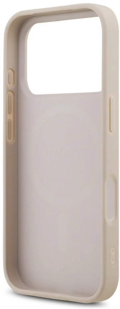 Guess Leather 4G Triangle Strass MagSafe dėklas Apple iPhone 17 Pro rožinės spalvos