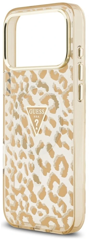 Guess Leopard Glitter MagSafe dėklas iPhone 17 Pro Max rudos spalvos