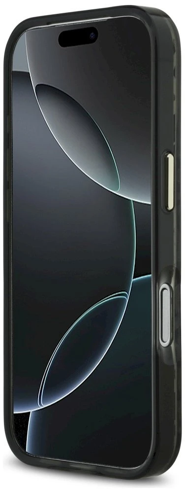„Guess“ leopardo rašto blizgučių rašto „MagSafe“ dėklas, skirtas „iPhone 17 Pro Max“ – Juodas