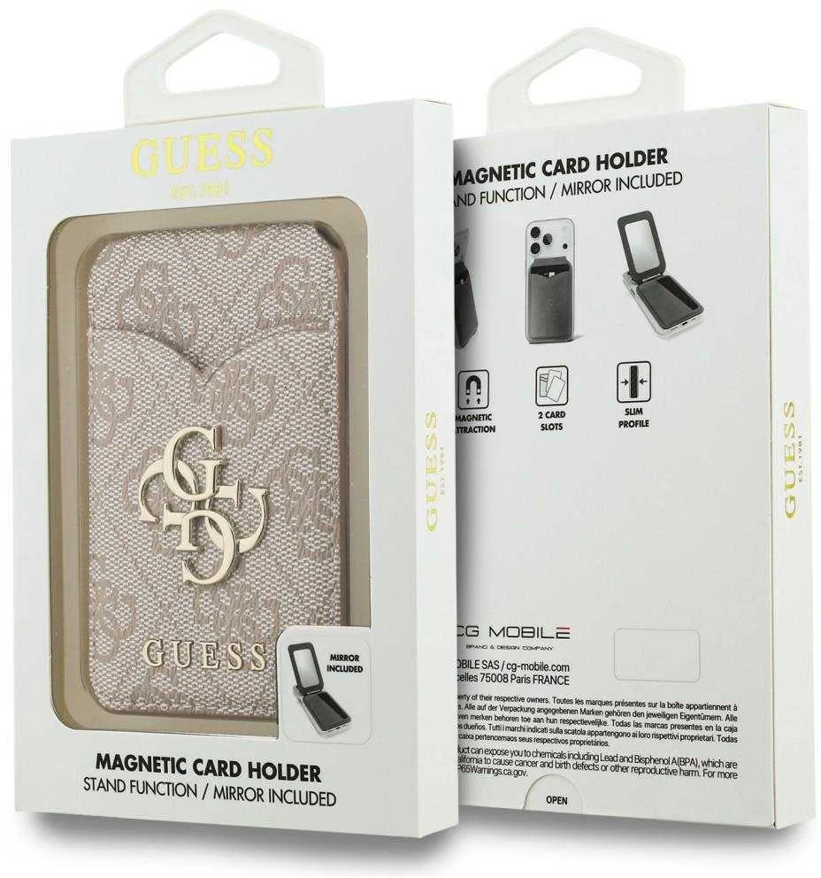 Dėklas Guess PU 4G Mirror MagSafe Cardslot Stand Rožinė