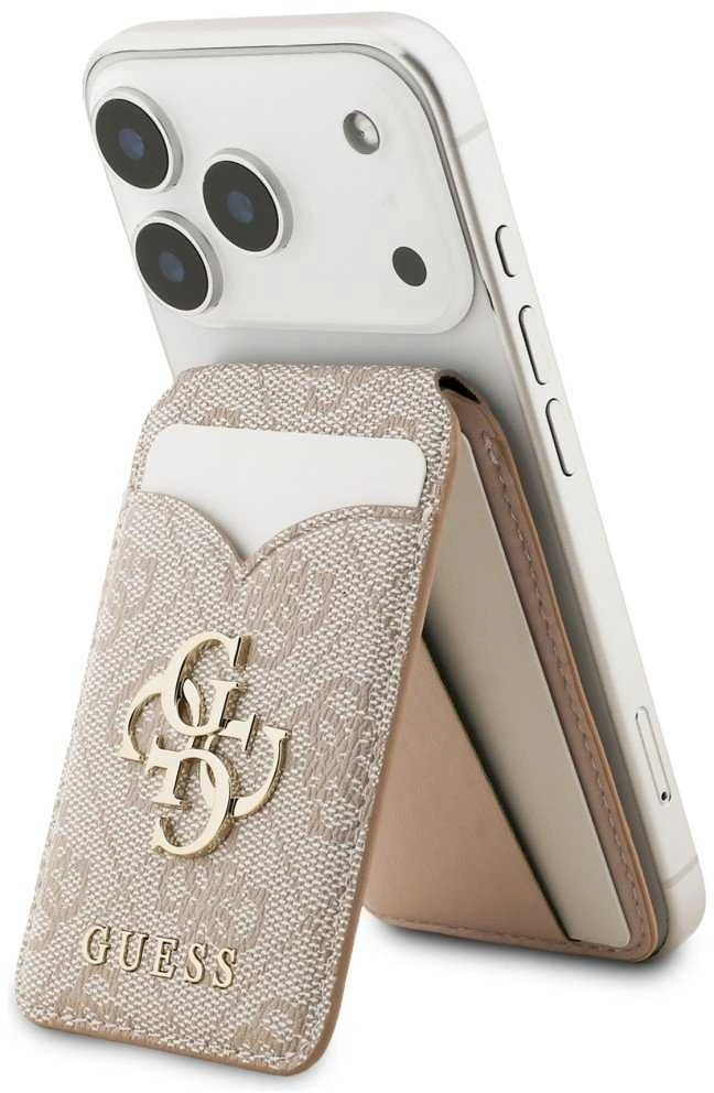 Dėklas Guess PU 4G Mirror MagSafe Cardslot Stand Rožinė