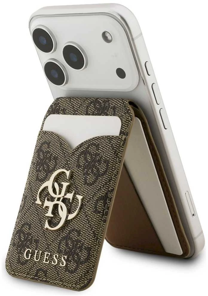 Dėklas „Guess PU 4G Mirror MagSafe“ kortelių stovas, rudas