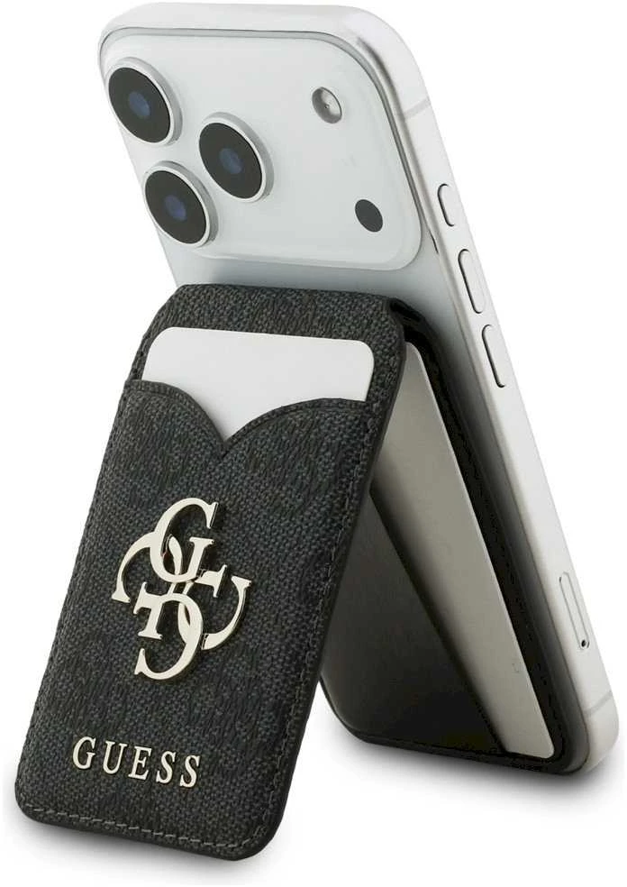 Dėklas „Guess PU 4G Mirror MagSafe“ kortelių lizdo stovas Juodas