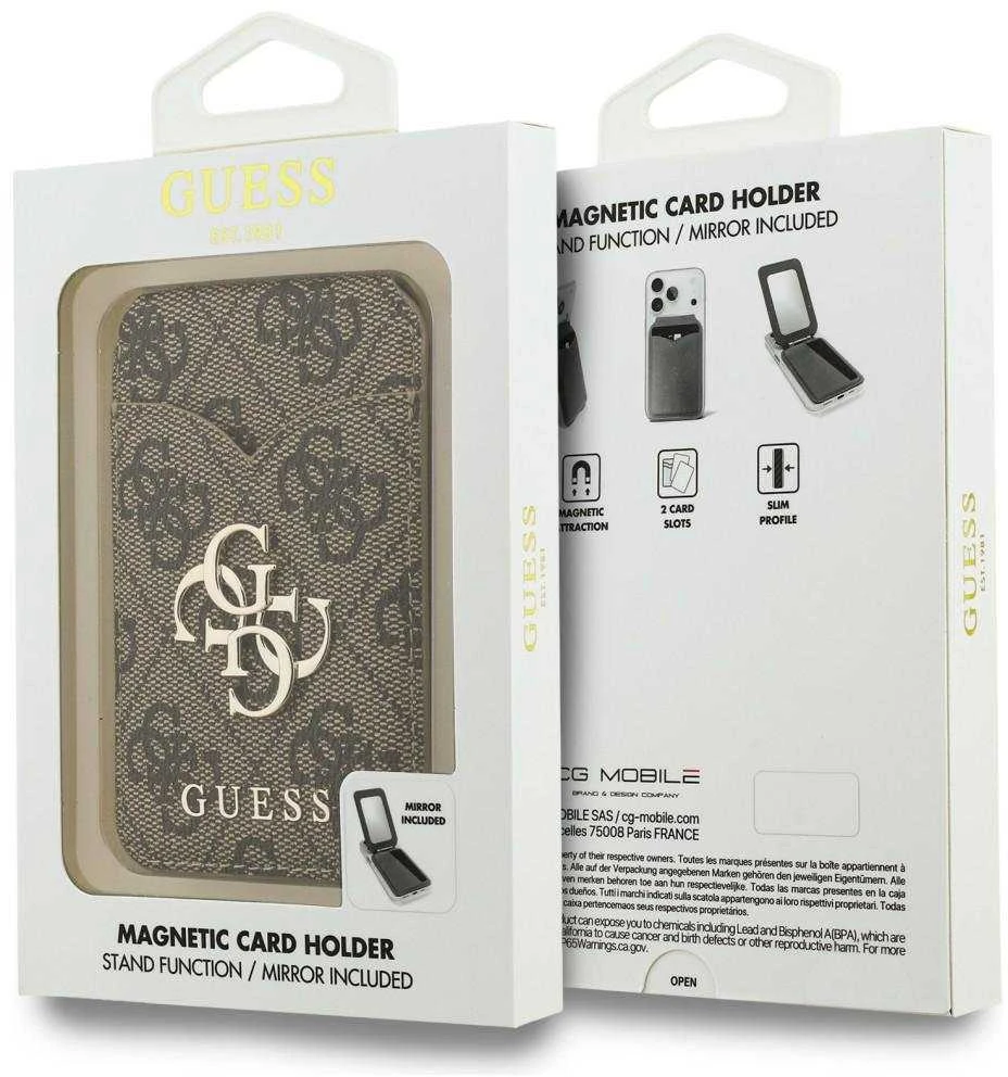 Dėklas „Guess PU 4G Mirror MagSafe“ kortelių stovas, rudas
