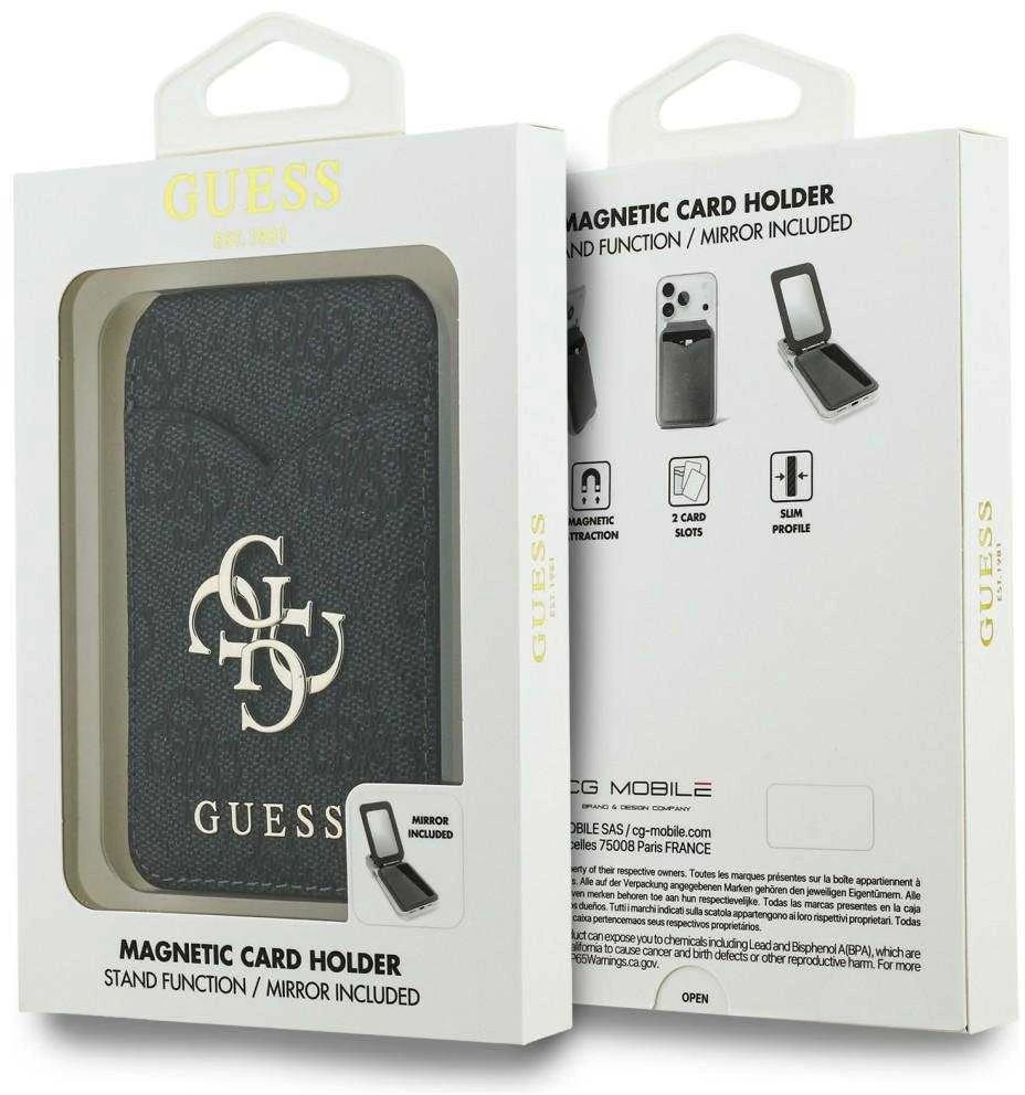 Dėklas „Guess PU 4G Mirror MagSafe“ kortelių lizdo stovas Juodas