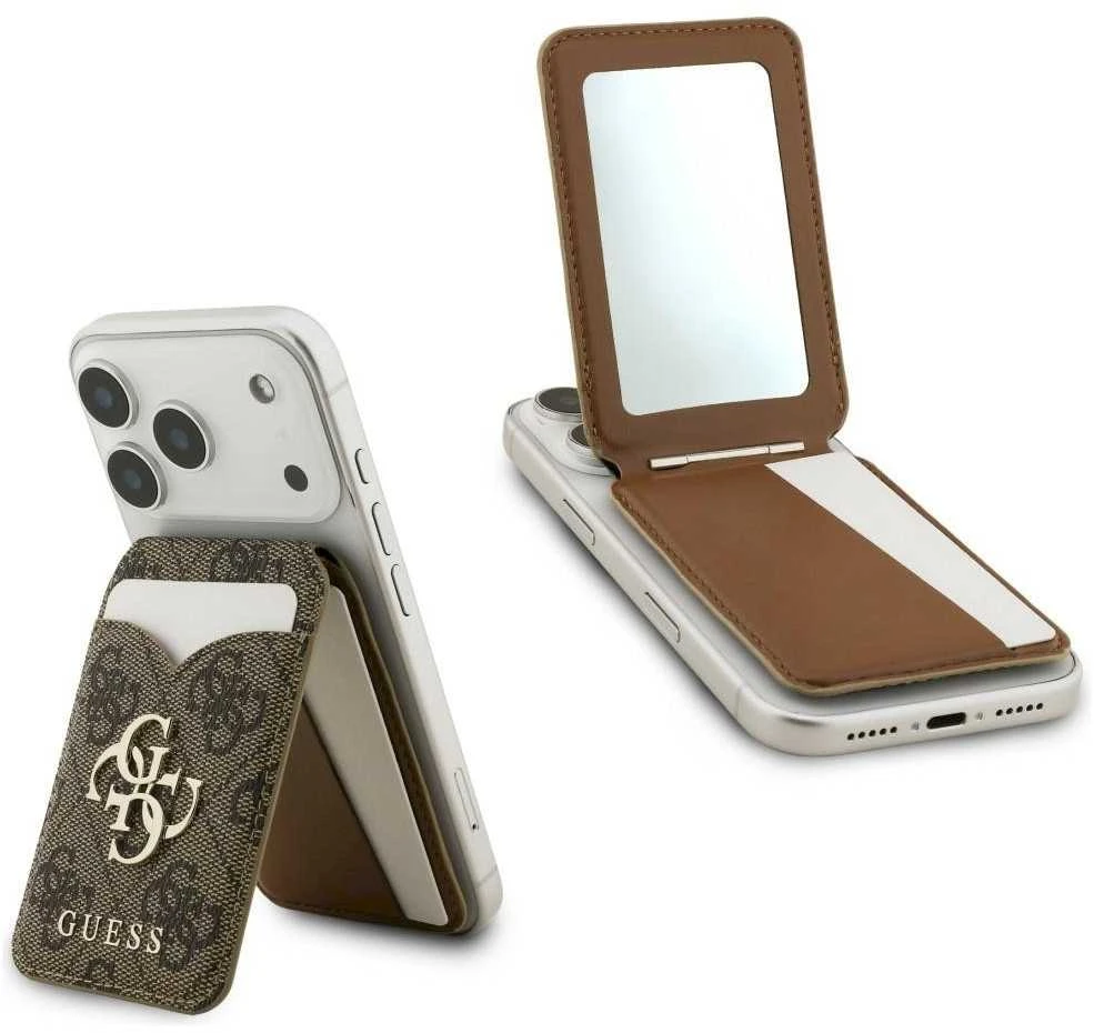 Dėklas „Guess PU 4G Mirror MagSafe“ kortelių stovas, rudas