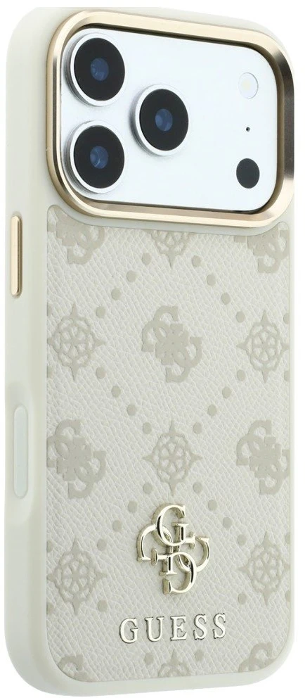Guess Peony 4G Small Logo dėklas su MagSafe, skirtas iPhone 17 Pro / 18 Pro – smėlio spalvos