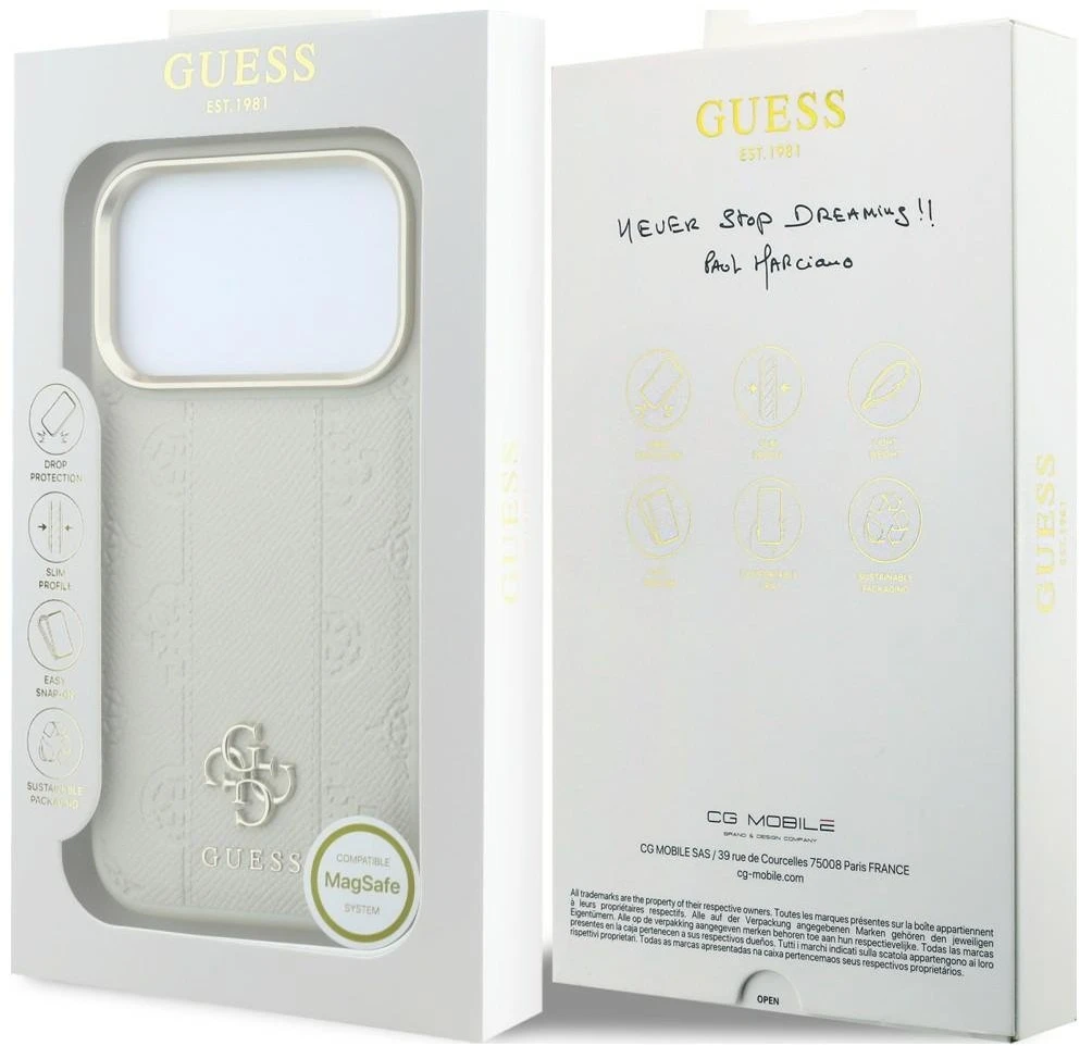 Guess Peony 4G Small Logo MagSafe dėklas, skirtas iPhone 17 Pro Max / 18 Pro Max - rusvai gelsvas