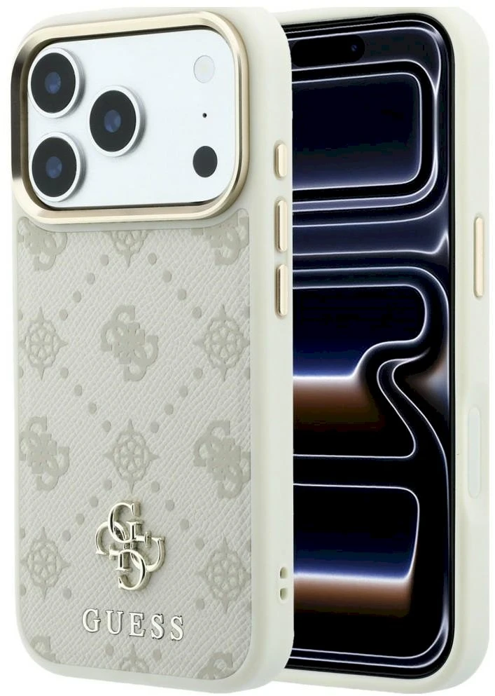 Guess Peony 4G Small Logo dėklas su MagSafe, skirtas iPhone 17 Pro / 18 Pro – smėlio spalvos