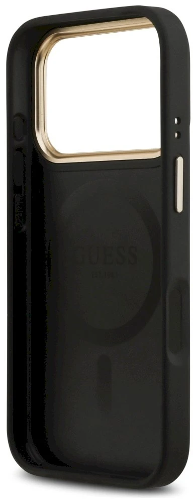 GUESS dėklas, skirtas IPHONE 17 Pro, suderinamas su MagSafe GUHMP17LPSAMSECK (PU W/ Peony Hot Stamp) juodas