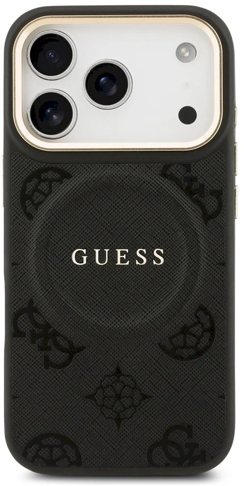GUESS dėklas, skirtas IPHONE 17 Pro, suderinamas su MagSafe GUHMP17LPSAMSECK (PU W/ Peony Hot Stamp) juodas