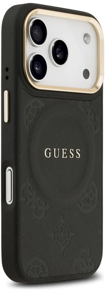 GUESS dėklas, skirtas IPHONE 17 Pro, suderinamas su MagSafe GUHMP17LPSAMSECK (PU W/ Peony Hot Stamp) juodas