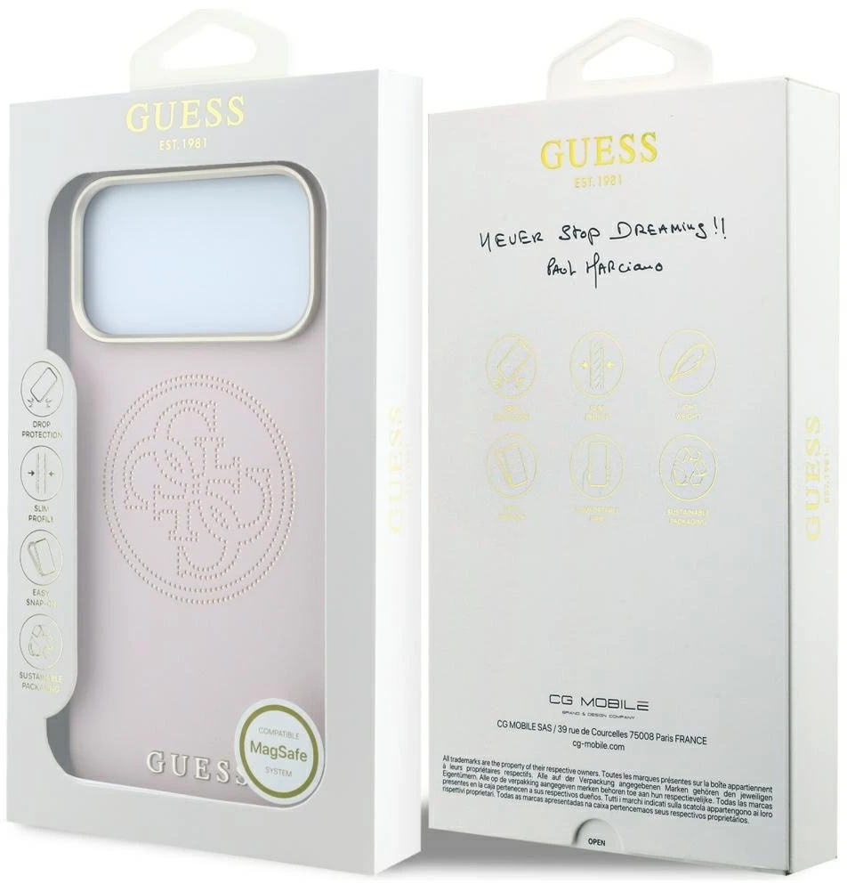 Dėklas Guess Perforated 4G Gold Logo Magsafe Case for iPhone 17 Pro / 18 Pro - Rožinė