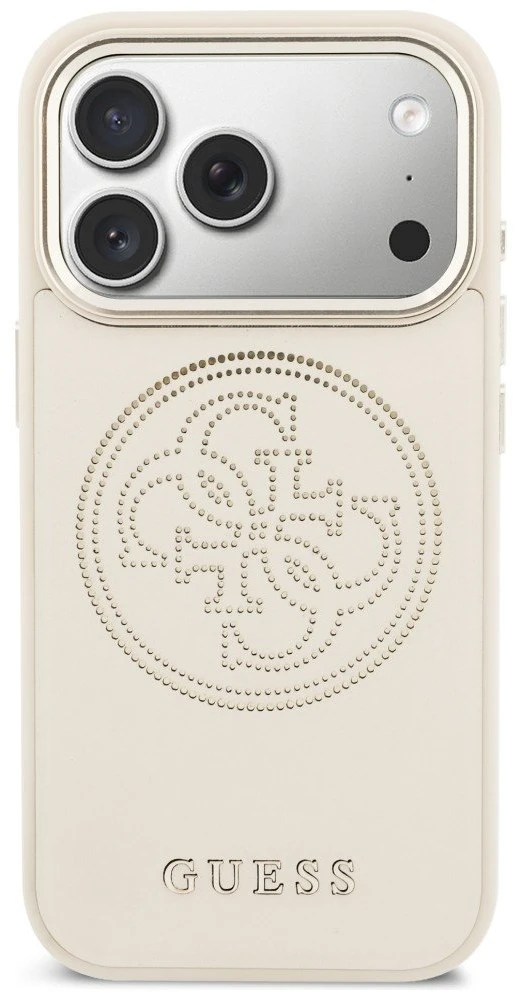 „Guess“ perforuotas 4G „MagSafe“ dėklas, skirtas „iPhone 17 Pro“ – rusvai geltonas