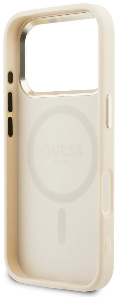 „Guess“ perforuotas 4G „MagSafe“ dėklas, skirtas „iPhone 17 Pro“ – rusvai geltonas