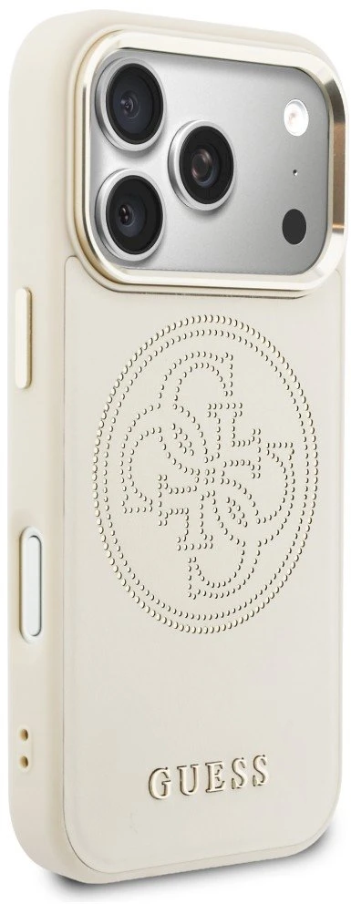 „Guess“ perforuotas 4G „MagSafe“ dėklas, skirtas „iPhone 17 Pro“ – rusvai geltonas