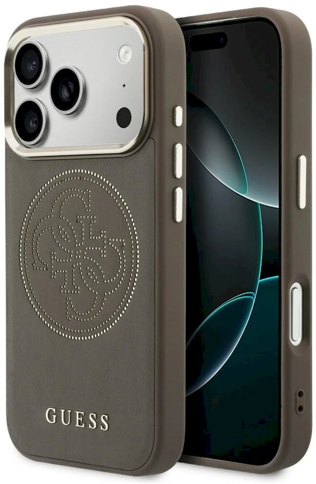 Guess Perforated 4G MagSafe dėklas iPhone 17 Pro Max, rudas