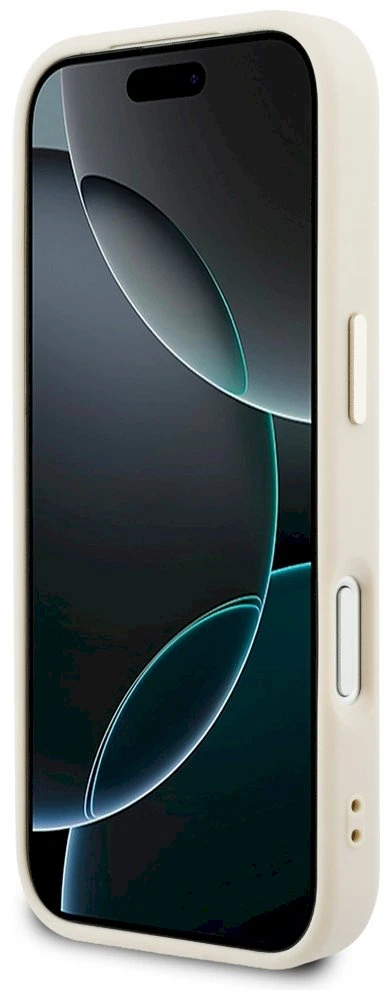 „Guess“ perforuotas 4G „MagSafe“ dėklas, skirtas „iPhone 17 Pro“ – rusvai geltonas