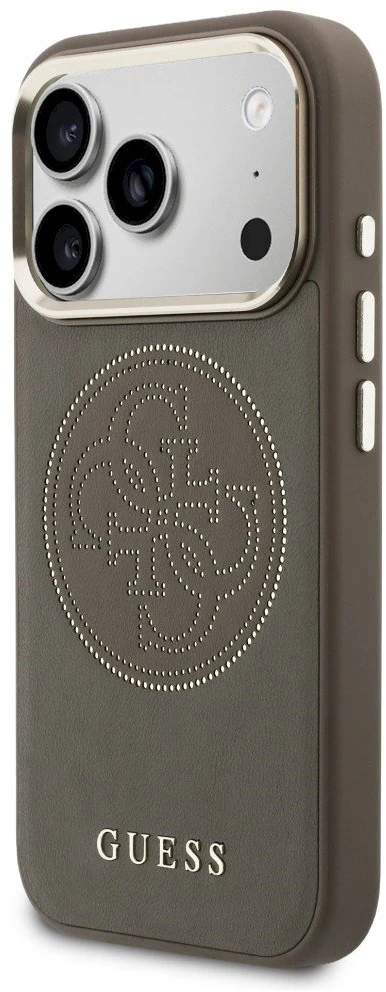 Guess Perforated 4G MagSafe dėklas iPhone 17 Pro Max, rudas