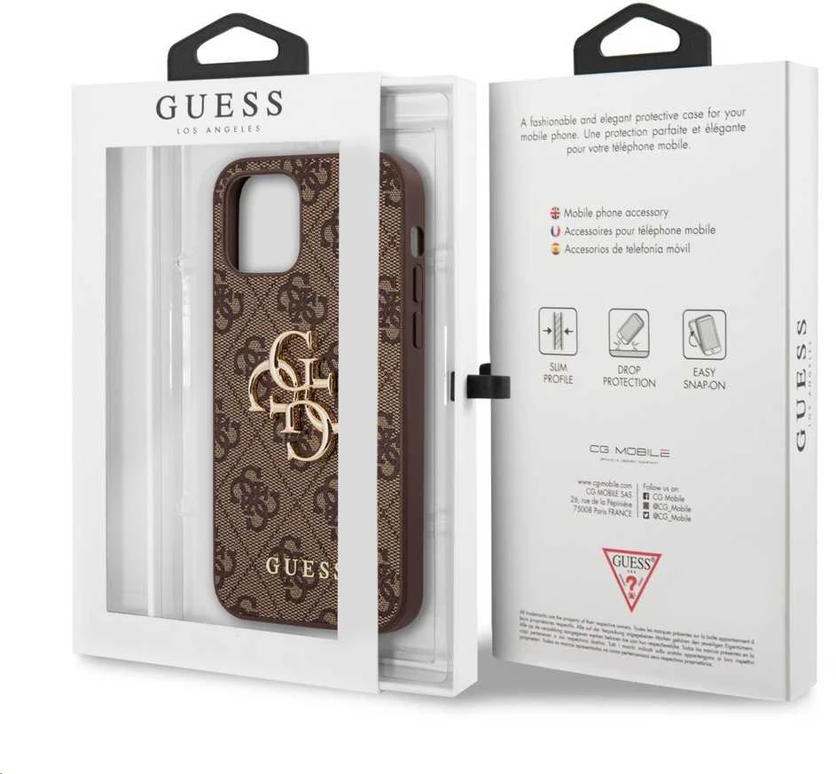 Guess "GUHCP12M4GMGBR PU 4G metalinis logotipo dėklas iPhone 12/12 Pro" rudas