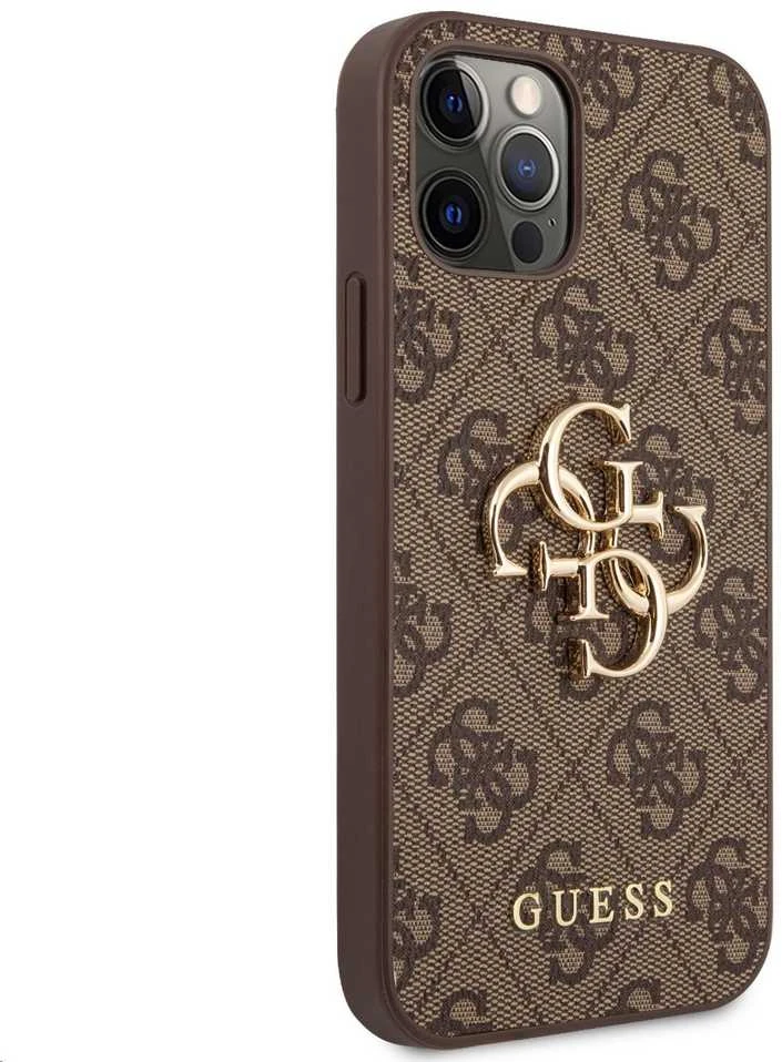 Guess "GUHCP12M4GMGBR PU 4G metalinis logotipo dėklas iPhone 12/12 Pro" rudas