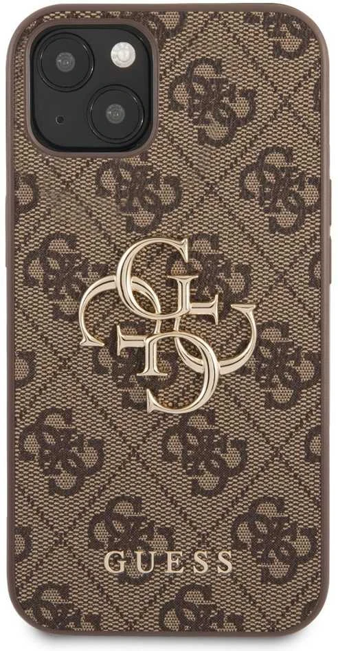 Guess PU 4G metalinis logotipo dėklas, skirtas iPhone 13 Brown