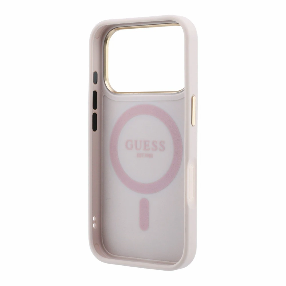 Dėklas Guess Ring Stand 360 4G Classic Logo MagSafe Case, skirtas iPhone 17 Pro Max / 18 Pro Max - Rožinė