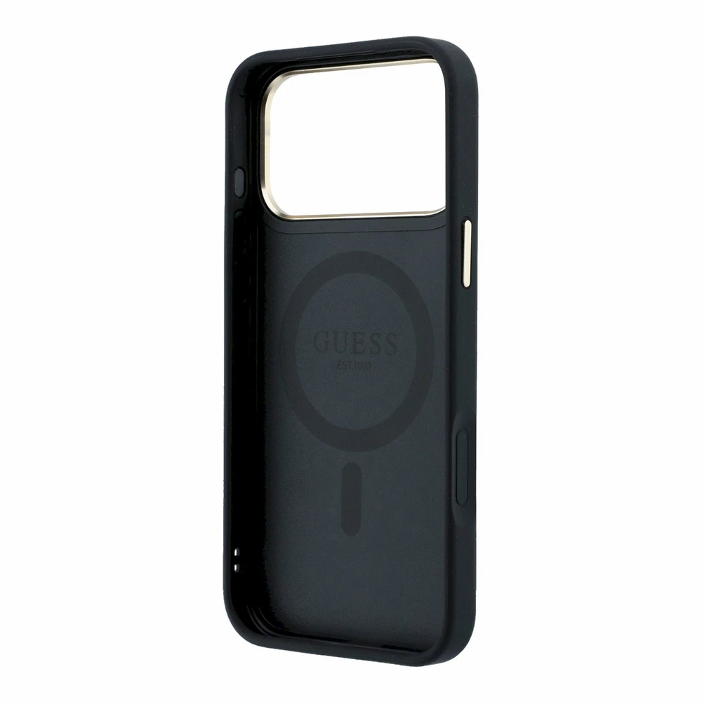 Dėklas Guess Ring Stand 360 4G Classic Logo MagSafe Case for iPhone 17 Pro / 18 Pro - Juoda