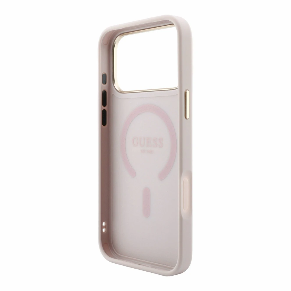 Guess Embossed 4G Classic MagSafe dėklas, skirtas iPhone 18 Pro Max / iPhone 17 Pro Max, rožinis