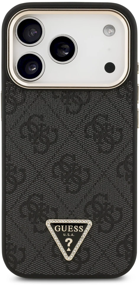 Dėklas Guess 4G Triangle Logo MagSafe Case for iPhone 17 Pro / 18 Pro - Juoda ir auksinė