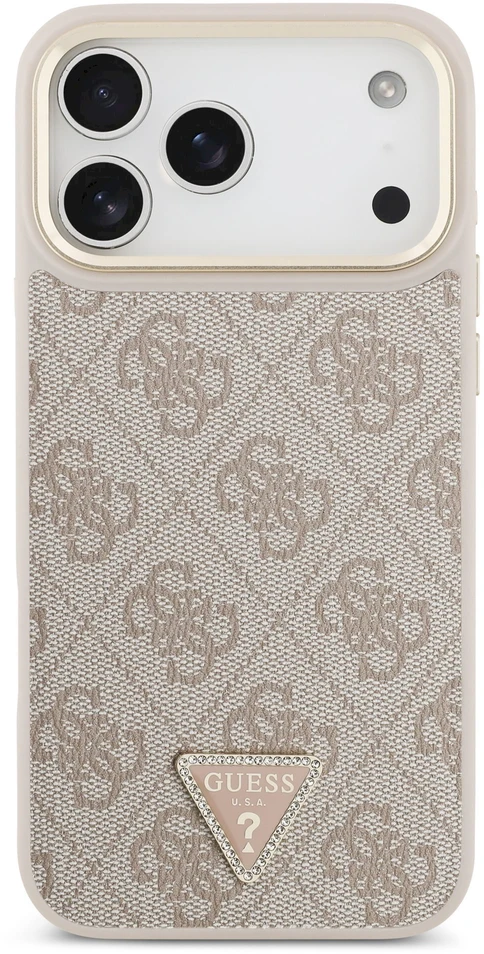 Guess 4G Triangle Logo MagSafe dėklas, skirtas iPhone 17 Pro Max / 18 Pro Max – rožinio aukso
