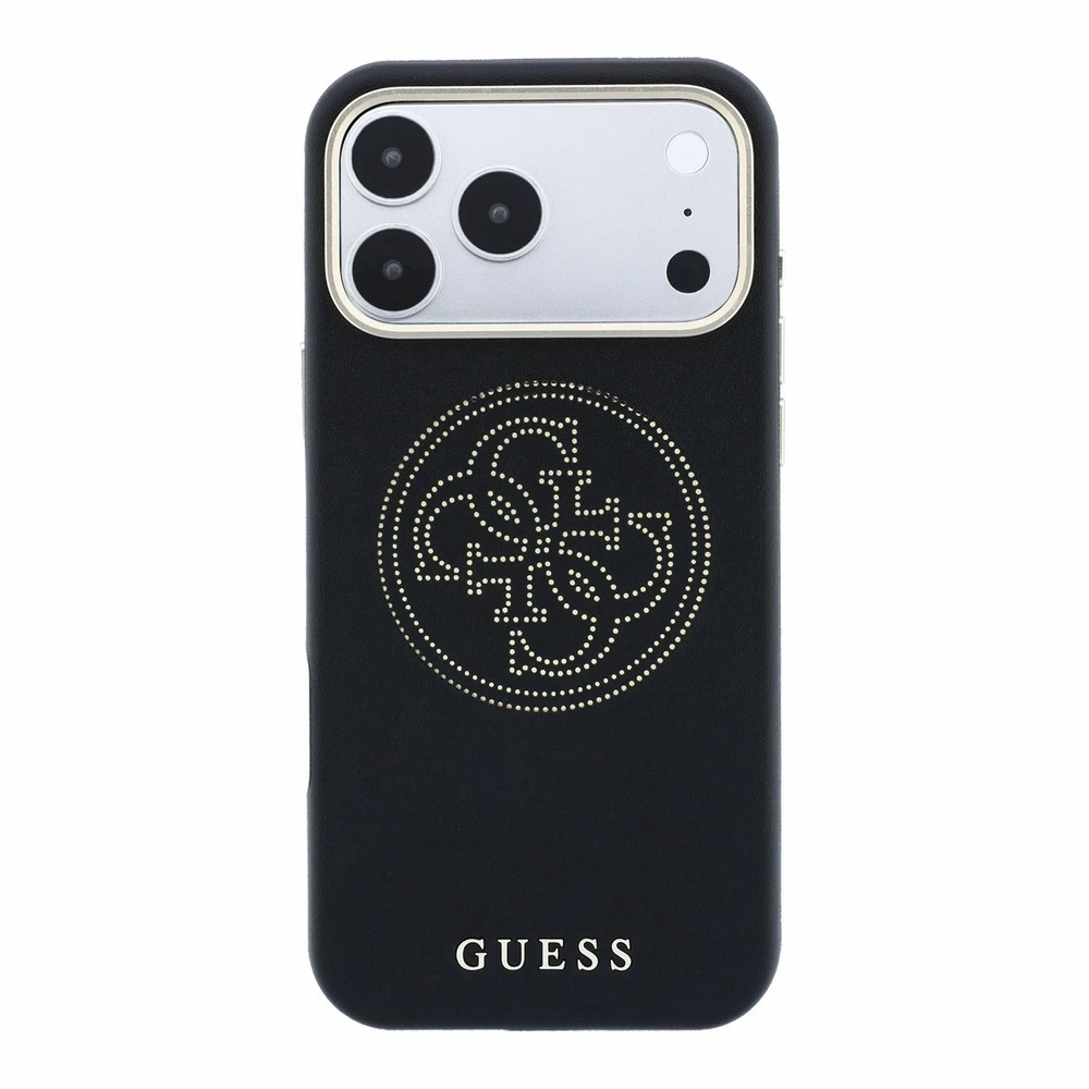 Dėklas Guess Perforated 4G Gold Logo Magsafe Case, skirtas iPhone 17 Pro Max / 18 Pro Max – Juoda