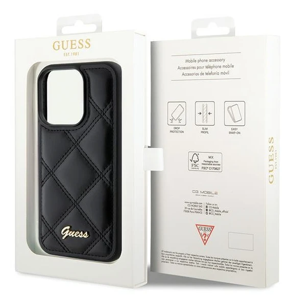 Guess GUHCP15XPSQSQSK Apple iPhone 15 Pro Max6.7" juodos spalvos harddėklas Quilted Metal Logo