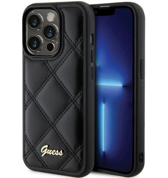Guess GUHCP15XPSQSQSK Apple iPhone 15 Pro Max6.7" juodos spalvos harddėklas Quilted Metal Logo