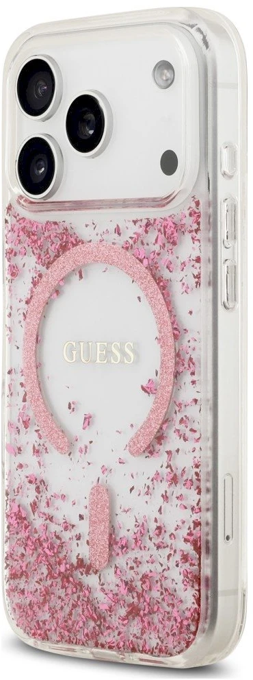 Dėklas Guess Resin Bottom Glitter MagSafe Case for iPhone 18 Pro / 17 Pro - Rožinė