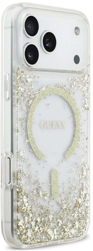Dėklas Guess Resin Bottom Glitter MagSafe Case for iPhone 18 Pro Max / 17 Pro Max - Gold