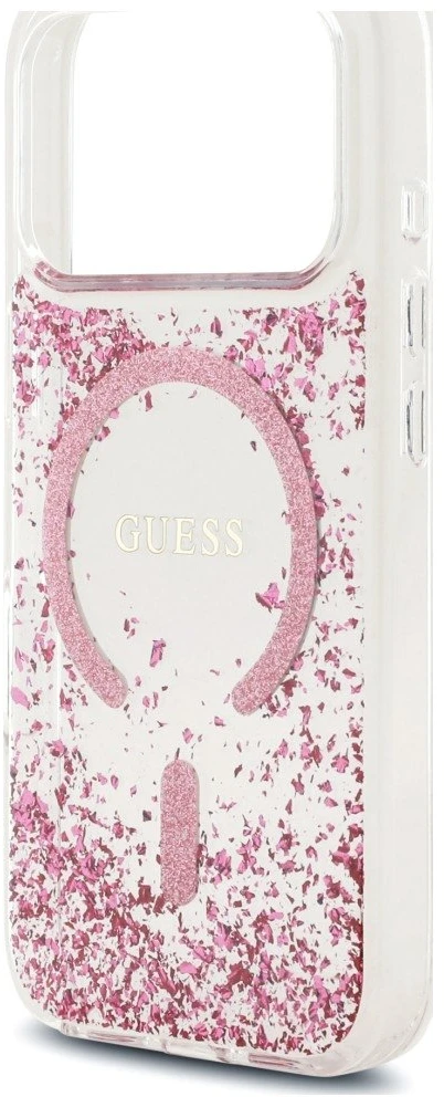 Dėklas Guess Resin Bottom Glitter MagSafe Case for iPhone 18 Pro / 17 Pro - Rožinė