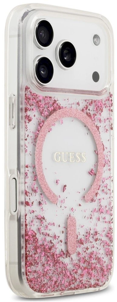 Dėklas Guess Resin Bottom Glitter MagSafe Case for iPhone 18 Pro / 17 Pro - Rožinė